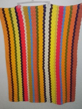 Vintage Handmade Colorful Crochet Afgan Blanket